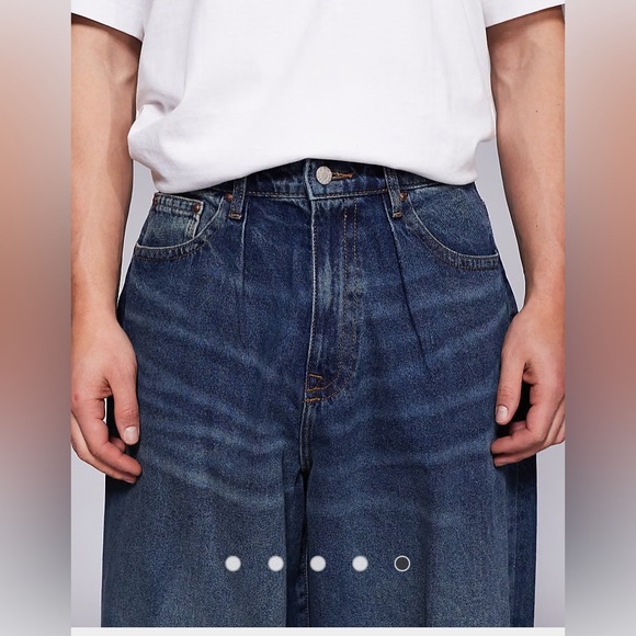 ASOS DESIGN oversized baggy fit wide jeans in vintage dark wash blue 29 x 30 - Picture 4 of 10